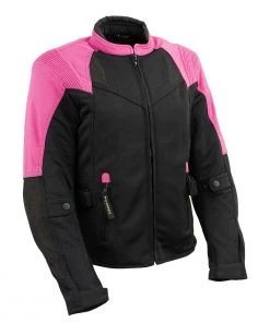 Xelement'Gold Series' XS22009 Ladies'Be Cool' Black With Fuchsia Textile And Soft-Shell Motorcycle Jacket With X-Armor