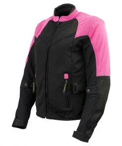 Xelement'Gold Series' XS22009 Ladies'Be Cool' Black With Fuchsia Textile And Soft-Shell Motorcycle Jacket With X-Armor