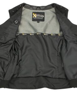 Motorcycle Vests Xelement XS24001 Ladies ‘Winged’ Black Studded Leather Vest With Side Laces And Reflective Wings