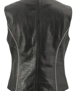 Xelement XS24002 Ladies'Bling' Black Leather V-Neck Vest With Rhinestone Bling Detail Motorcycle Vests