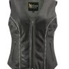 Xelement XS24002 Ladies 'Bling' Black Leather V-Neck Vest With Rhinestone Bling Detail Motorcycle Vests