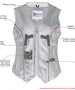 Xelement XS24002 Ladies'Bling' Black Leather V-Neck Vest With Rhinestone Bling Detail Motorcycle Vests