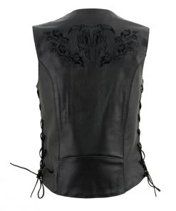 Xelement XS24004 Ladies ‘Gemma’ Black Leather Vest With Side Lace Adjustment Motorcycle Vests