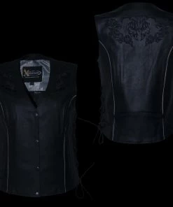 Xelement XS24006 Ladies ‘Gemma’ Black And Red Leather Vest With Side Lace Adjustment Motorcycle Vests