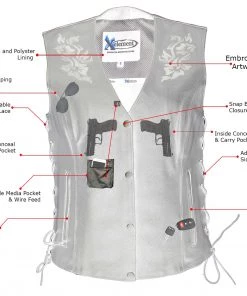 Xelement XS24004 Ladies ‘Gemma’ Black Leather Vest With Side Lace Adjustment Motorcycle Vests