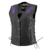 Xelement XS24005 Ladies ‘Gemma’ Black And Purple Leather Vest With Side Lace Adjustment Motorcycle Vests