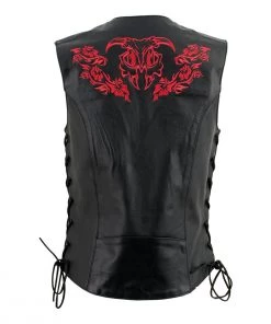 Xelement XS24006 Ladies ‘Gemma’ Black And Red Leather Vest With Side Lace Adjustment Motorcycle Vests