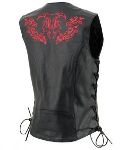 Xelement XS24006 Ladies ‘Gemma’ Black And Red Leather Vest With Side Lace Adjustment Motorcycle Vests