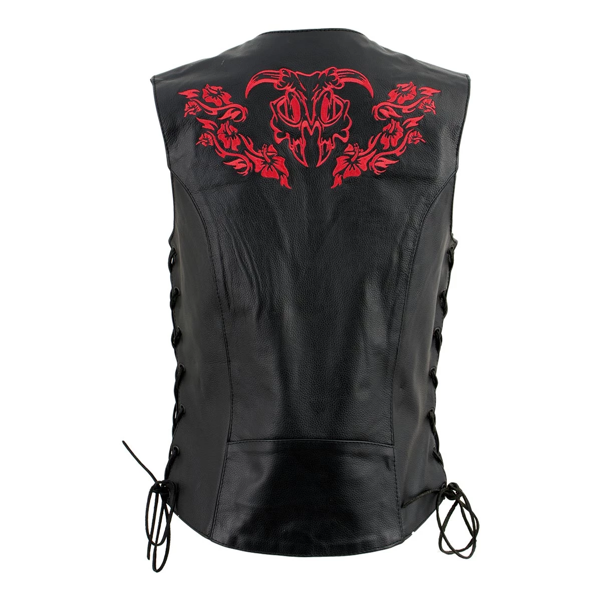 Xelement XS24006 Ladies ‘Gemma’ Black And Red Leather Vest With Side Lace Adjustment Motorcycle Vests