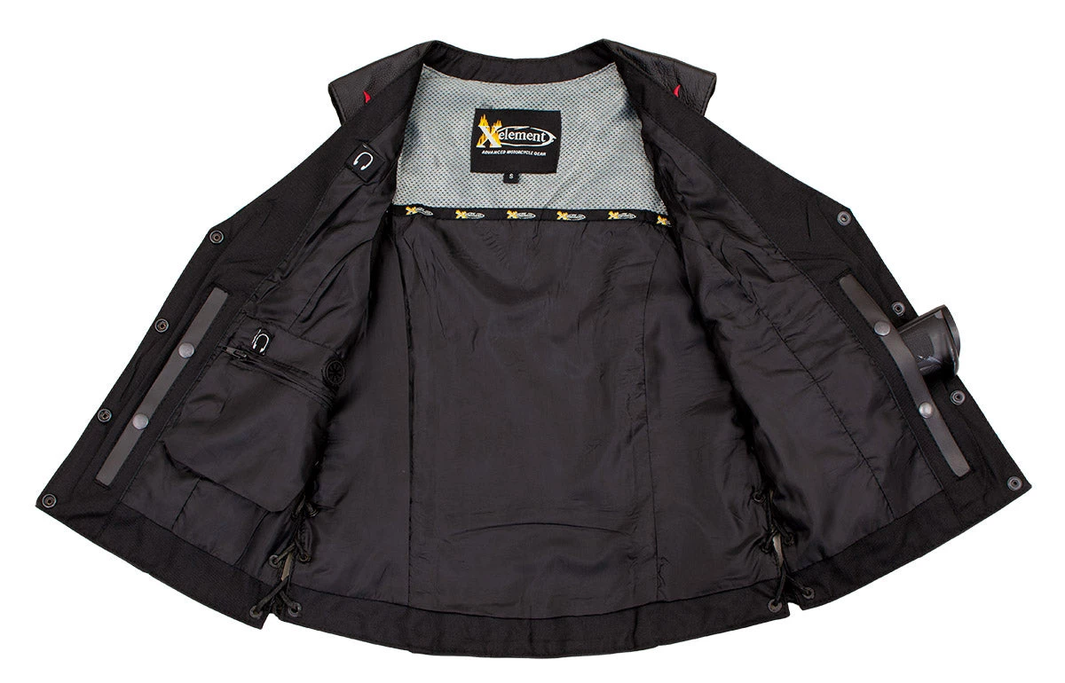 Xelement XS24006 Ladies ‘Gemma’ Black And Red Leather Vest With Side Lace Adjustment Motorcycle Vests