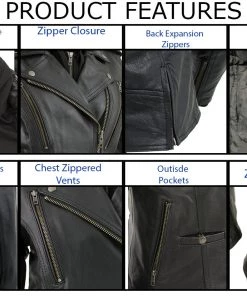 Xelement XS2516 Ladies ‘Madame’ Black Hooded Vented MC Leather Jacket Leather Motorcycle Jackets