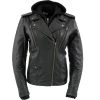 Xelement XS2516 Ladies ‘Madame’ Black Hooded Vented MC Leather Jacket Leather Motorcycle Jackets