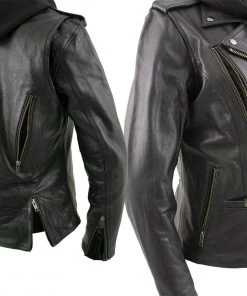 Xelement XS2516 Ladies ‘Madame’ Black Hooded Vented MC Leather Jacket Leather Motorcycle Jackets