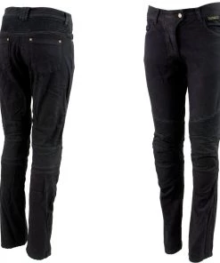 Genuine Leather Ladies XS2823 Black Denim Motorcycle Pants With CE Approved Armor