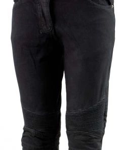 Genuine Leather Ladies XS2823 Black Denim Motorcycle Pants With CE Approved Armor