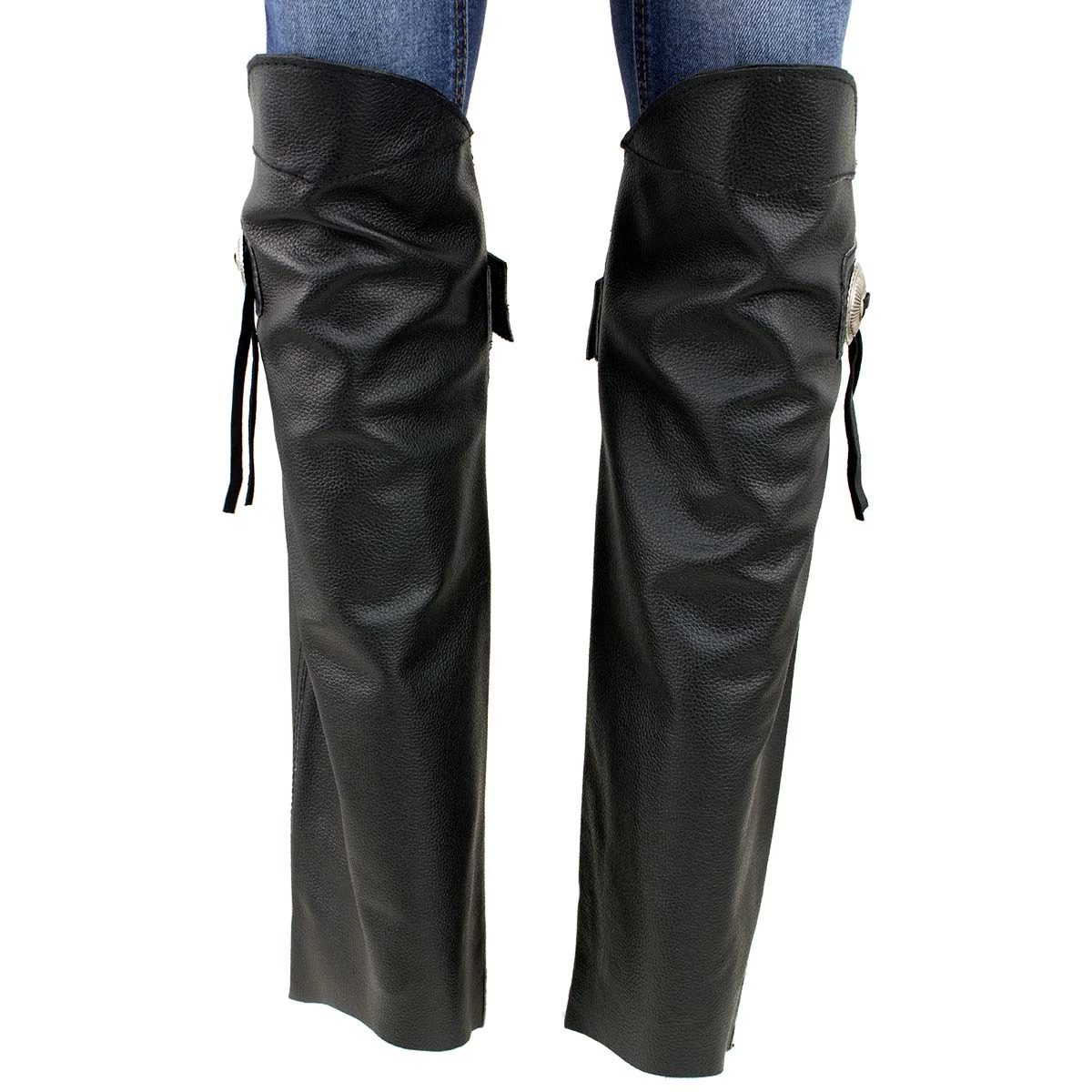 Xelement XS300 Women's Black Leather Half Chaps With Conchos Motorycle Pants & Chaps