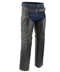 Genuine Leather Men's XS301 Black Deep Pocket Premium Leather Motorcycle Chaps Motorcycle Pants & Chaps