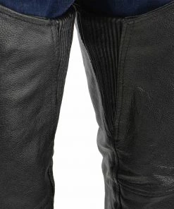 Genuine Leather Men's XS301 Black Deep Pocket Premium Leather Motorcycle Chaps Motorcycle Pants & Chaps