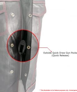 Motorcycle Vests Xelement XS6665 Men's'Old Glory' Leather Vest With Red Stitching And USA Inside Flag Lining