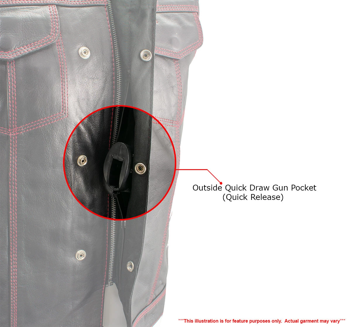 Xelement XS3449 Men's 'Paisley' Black Leather Motorcycle Vest With Red Stitching