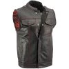 Xelement XS3449 Men's 'Paisley' Black Leather Motorcycle Vest With Red Stitching