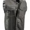 Xelement XS3450 Men's 'Paisley' Black Leather Motorcycle Vest With White Stitching
