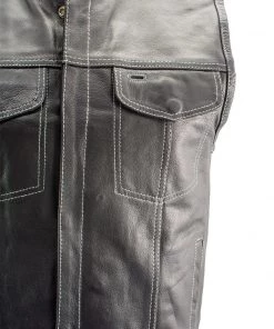 Xelement XS3450 Men's'Paisley' Black Leather Motorcycle Vest With White Stitching