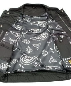 Xelement XS3450 Men's'Paisley' Black Leather Motorcycle Vest With White Stitching