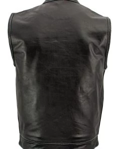 Xelement XS3450 Men's'Paisley' Black Leather Motorcycle Vest With White Stitching