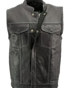 Xelement XS3450 Men's'Paisley' Black Leather Motorcycle Vest With White Stitching