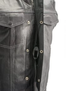 Xelement XS3450 Men's'Paisley' Black Leather Motorcycle Vest With White Stitching