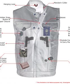 Xelement XS3449 Men's 'Paisley' Black Leather Motorcycle Vest With Red Stitching