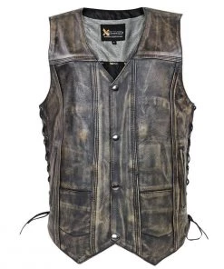 Xelement XS3540 Men's 'Wreck' Distressed Brown Multi-Pocket Leather Vest