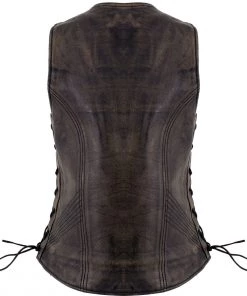 Xelement XS3900 Ladies'Bella' Distress Brown Leather Vest With Side Laces
