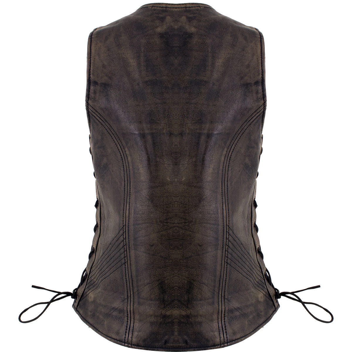 Xelement XS3900 Ladies 'Bella' Distress Brown Leather Vest With Side Laces