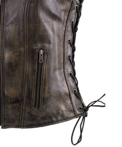 Xelement XS3900 Ladies'Bella' Distress Brown Leather Vest With Side Laces