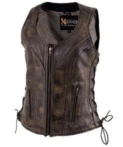 Xelement XS3900 Ladies'Bella' Distress Brown Leather Vest With Side Laces