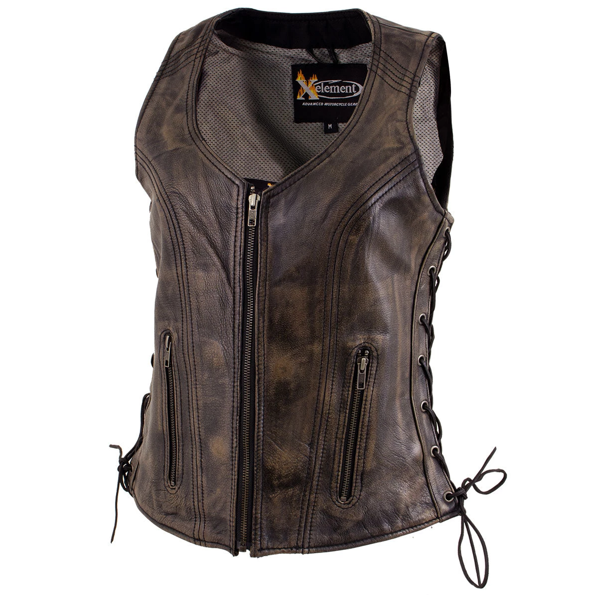 Xelement XS3900 Ladies 'Bella' Distress Brown Leather Vest With Side Laces