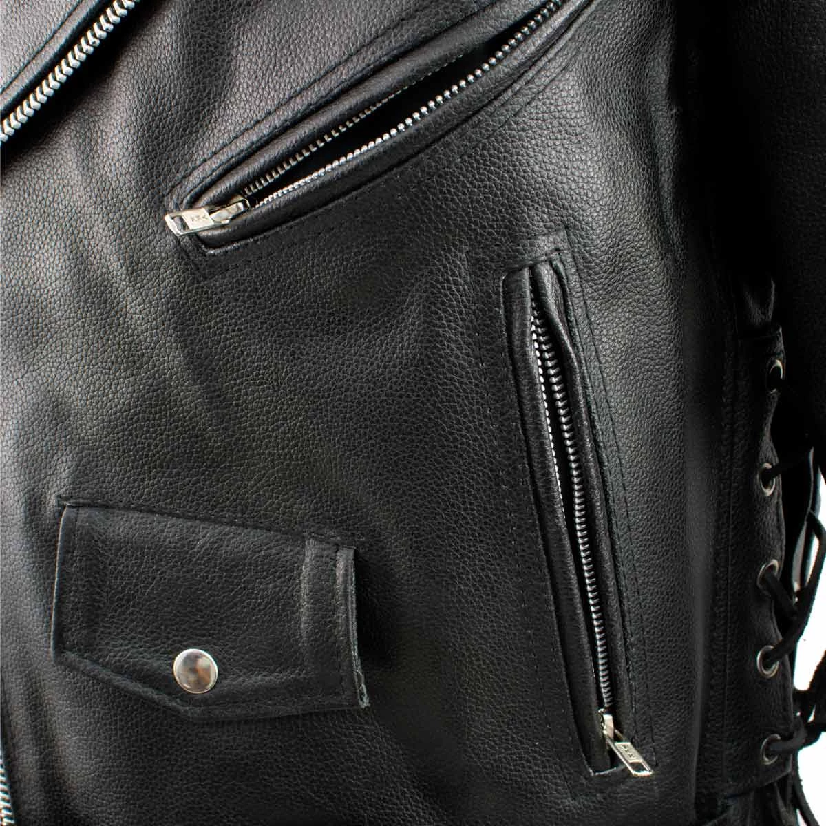 Genuine Leather Leather Motorcycle Jackets Men's XS400 Black Classic Side Lace Police Style Motorcycle Jacket