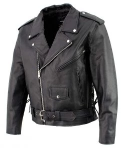 Genuine Leather Leather Motorcycle Jackets Men's XS400 Black Classic Side Lace Police Style Motorcycle Jacket