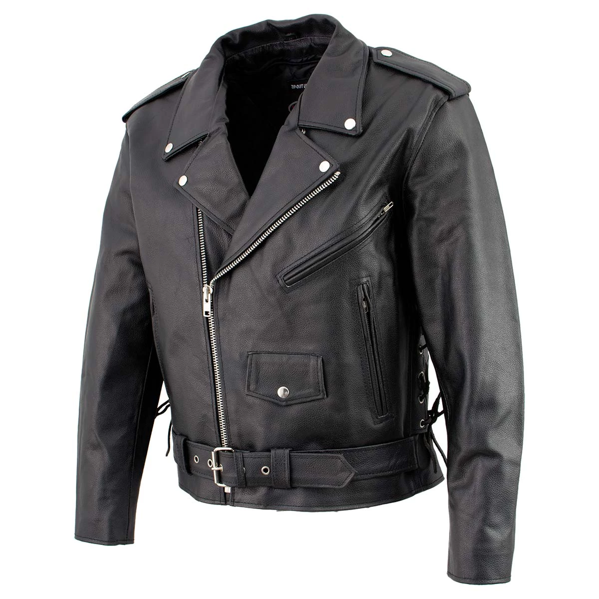 Genuine Leather Leather Motorcycle Jackets Men's XS400 Black Classic Side Lace Police Style Motorcycle Jacket
