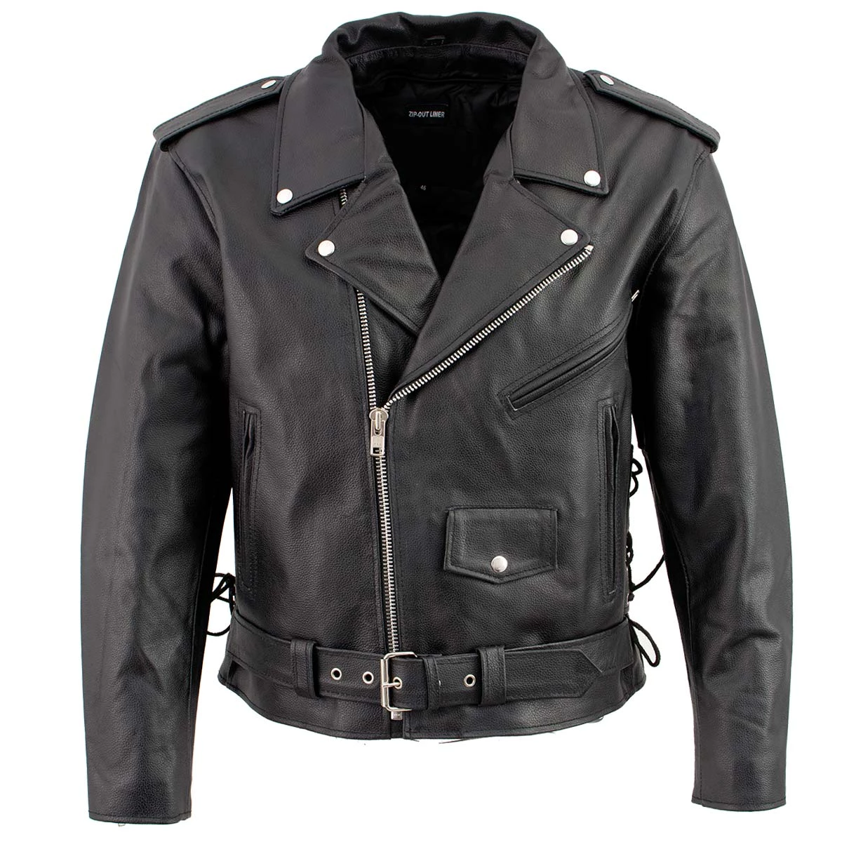 Genuine Leather Leather Motorcycle Jackets Men's XS400 Black Classic Side Lace Police Style Motorcycle Jacket