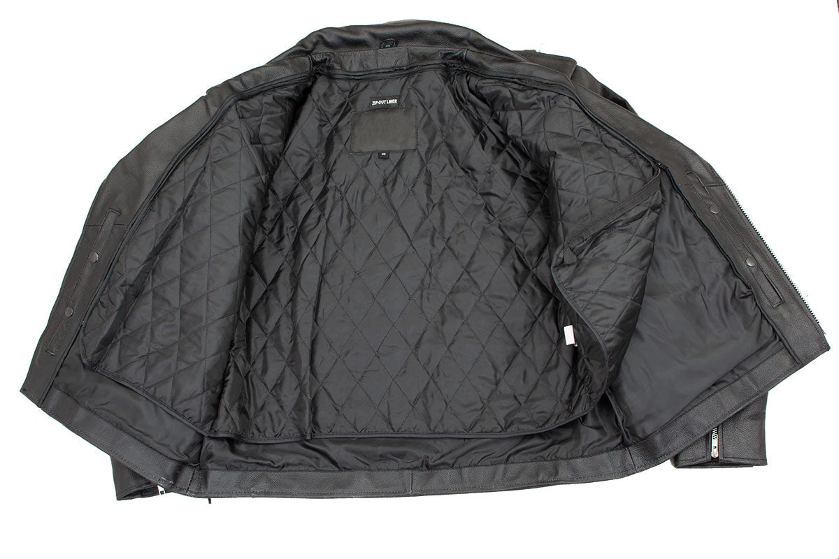 Genuine Leather Leather Motorcycle Jackets Men's XS400 Black Classic Side Lace Police Style Motorcycle Jacket