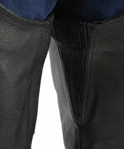 Genuine Leather Motorcycle Pants & Chaps Men's XS401 Classic Black Leather Motorcycle Chaps With Outside Flap Pocket