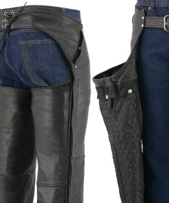 Genuine Leather Motorcycle Pants & Chaps Men's XS43401 Black Thermal Lined 3 Pocket Leather Motorcycle Chaps