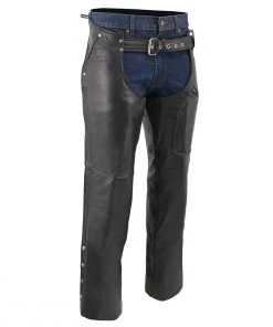Genuine Leather Motorcycle Pants & Chaps Men's XS43401 Black Thermal Lined 3 Pocket Leather Motorcycle Chaps