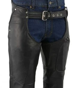Genuine Leather Motorcycle Pants & Chaps Men's XS43401 Black Thermal Lined 3 Pocket Leather Motorcycle Chaps