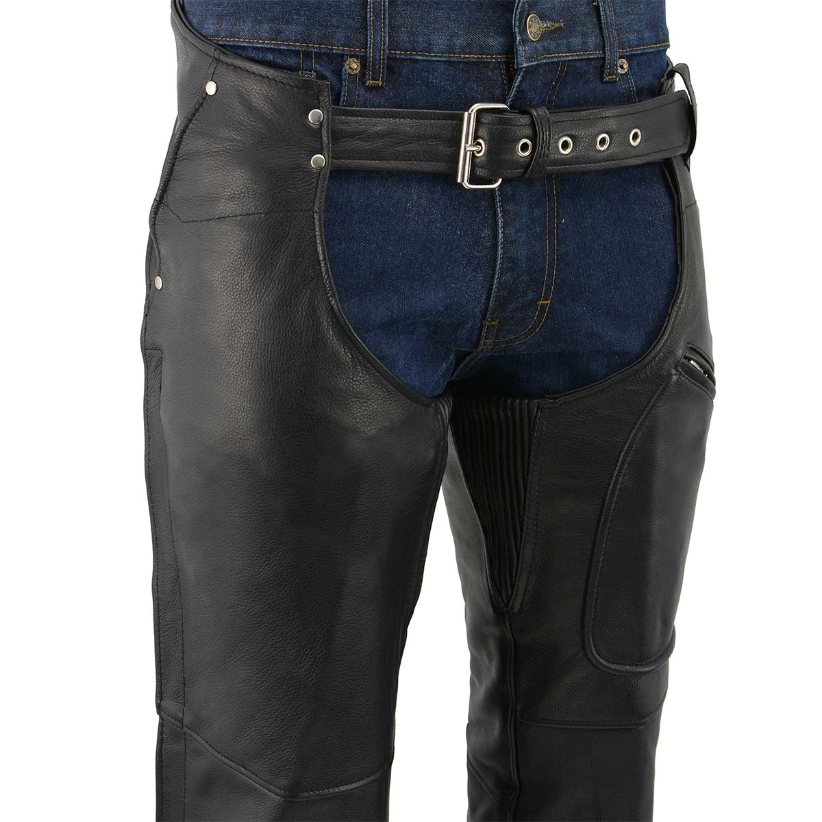 Genuine Leather Motorcycle Pants & Chaps Men's XS43401 Black Thermal Lined 3 Pocket Leather Motorcycle Chaps