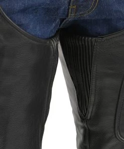 Genuine Leather Motorcycle Pants & Chaps Men's XS43401 Black Thermal Lined 3 Pocket Leather Motorcycle Chaps