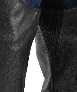 Genuine Leather Men's XS43404 3-Pocket Black Thermal Lined Leather Motorcycle Chaps